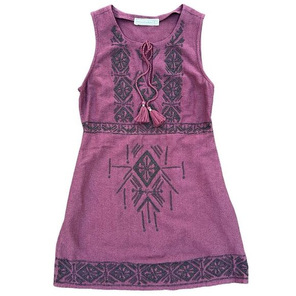 Abercrombie & Fitch Dress Women's Small Maroon Beaded Aztec Sleeveless Tie Neck - Picture 10 of 16